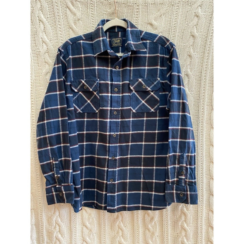 Jachs Heritage Flannel Shirt Mens L Plaid Blue Red White 100% Cotton Heavyweight